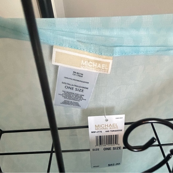 MICHAEL KORS MK Signature Ombre Logo Pareo Turquoise Beach Cover-Up - Picture 7 of 15